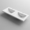 Doppelwaschbecken Zeta, Mineralwerkstoff, Halb-Einbaumontage, mit 2 Hahnlöcher, 120x50 cm