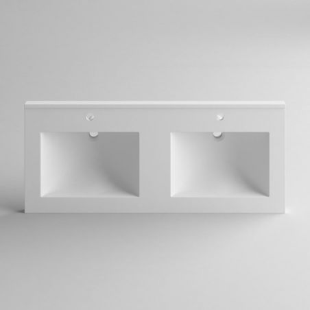 Doppelwaschbecken Zeta, Mineralwerkstoff, Halb-Einbaumontage, mit 2 Hahnlöcher, 120x50 cm