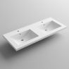 Doppelwaschbecken Zeta, Mineralwerkstoff, Halb-Einbaumontage, mit 2 Hahnlöcher, 120x50 cm