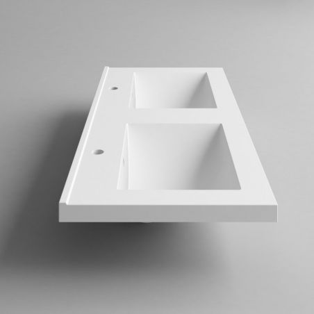 Doppelwaschbecken Zeta, Mineralwerkstoff, Halb-Einbaumontage, mit 2 Hahnlöcher, 120x50 cm