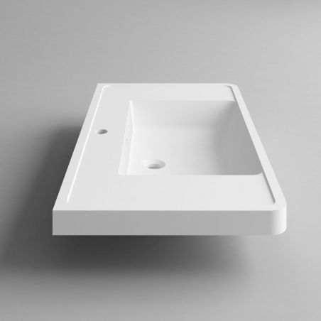 Waschbecken Zara, Mineralwerkstoff, Wand- oder Halb-Einbaumontage, mit Hahnloch, 90x48 cm
