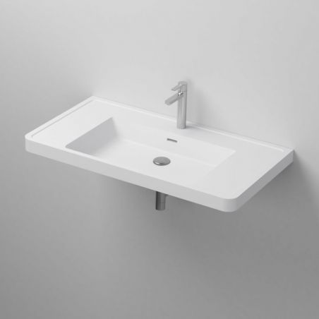 Waschbecken Zara, Mineralwerkstoff, Wand- oder Halb-Einbaumontage, mit Hahnloch, 90x48 cm