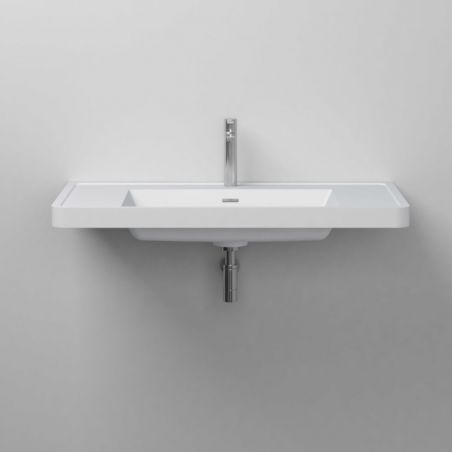 Waschbecken Zara, Mineralwerkstoff, Wand- oder Halb-Einbaumontage, mit Hahnloch, 90x48 cm