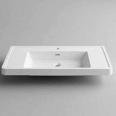 Waschbecken Zara, Mineralwerkstoff, Wand- oder Halb-Einbaumontage, mit Hahnloch, 90x48 cm