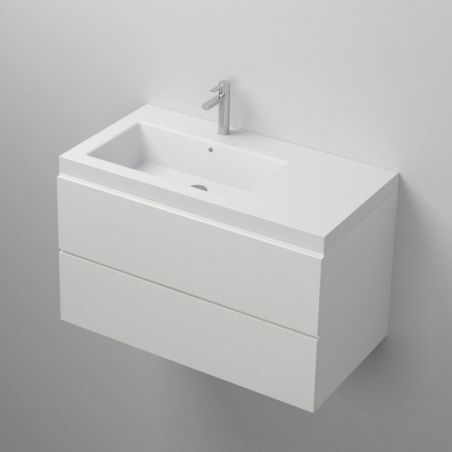 Waschbecken Zina, Mineralwerkstoff , Halb-Einbaumontage, mit Becken links, 90x47 cm