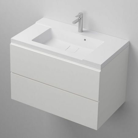 Waschbecken Irene, Mineralwerkstoff, Halb-Einbaumontage, mit Hahnloch, 80x46 cm