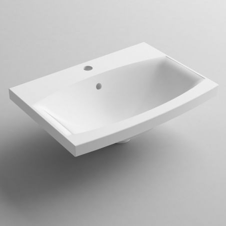 Waschbecken Ares, Mineralwerkstoff, Halb-Einbaumontage, mit Hahnloch, 59x43 cm
