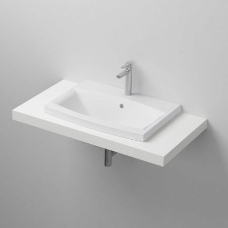 Waschbecken Ares, Mineralwerkstoff, Halb-Einbaumontage, mit Hahnloch, 59x43 cm
