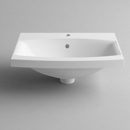 Waschbecken Ares, Mineralwerkstoff, Halb-Einbaumontage, mit Hahnloch, 59x43 cm