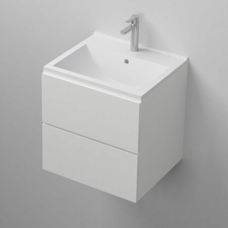 Waschbecken Melvin, Mineralwerkstoff, Halb-Einbaumontage, mit Hahnloch, 50x43 cm