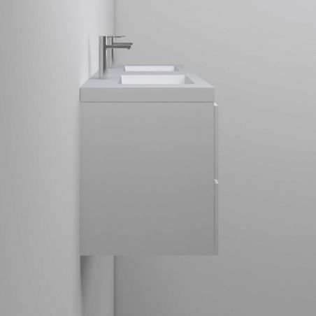 Paola Doppelwaschbecken, Mineralwerkstoff, Halb-Einbaumontage, mit 2 Hahnlöchern, 140x45 cm