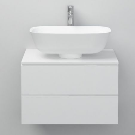 Waschbecken Emilio, Mineralwerkstoff, Aufsatzmontage, Mattweiß, ohne Hahnloch, 46x32 cm