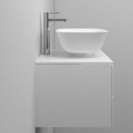 Waschbecken Emilio, Mineralwerkstoff, Aufsatzmontage, Mattweiß, ohne Hahnloch, 46x32 cm