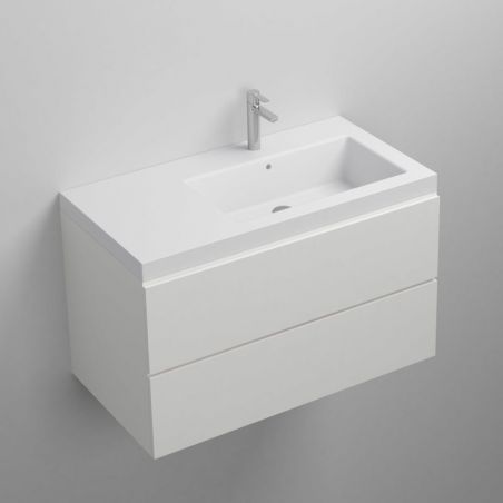 Waschbecken Zina, Mineralwerkstoff, Halb-Einbaumontage, mit Becken rechts, 90x47 cm