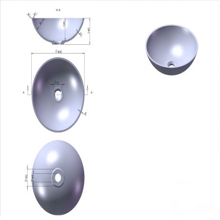 Waschbecken Vanda, Mineralwerkstoff, Aufsatzmontage, Mattweiß, ohne Hahnloch, Durchmesser 40 cm