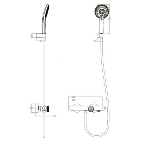 Dusch- und Badewannenarmatur Delta mit Thermostat, Chrom, Wandmontage, inklusive Handbrause