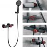 Dusch- und Badewannenarmatur Delta mit Thermostat, Mattschwarz mit Rot, Wandmontage, inklusive Handbrause