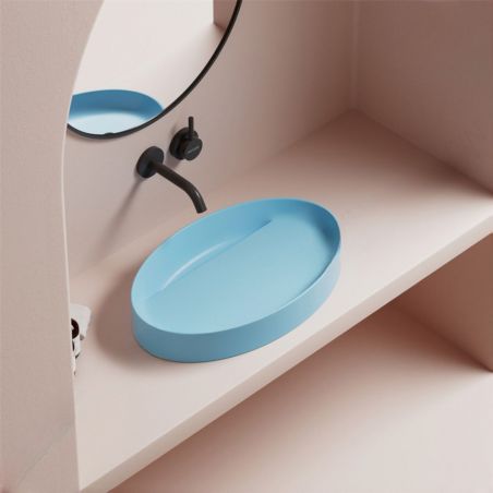 Waschbecken Glami, versteckter Abfluss, Aufsatzmontage, Hellblau, ohne Hahnloch, 60x38 cm