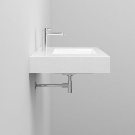 Waschbecken Elsa, Mineralwerkstoff, Aufsatz- oder Wandmontage, Mattweiß, Schieferoptik, mit Hahnloch, 80x49,2 cm