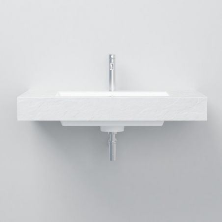 Waschbecken Elsa, Mineralwerkstoff, Aufsatz- oder Wandmontage, Mattweiß, Schieferoptik, mit Hahnloch, 80x49,2 cm