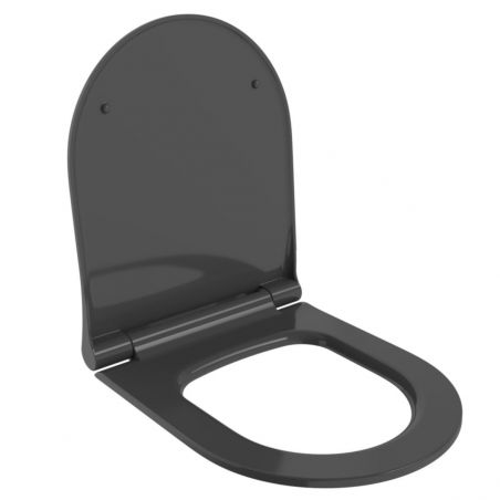 WC-Schüssel EGO Michael Rimless, 49x36 cm, Schwarz glänzend, hängende Montage, Duroplast Soft-Close Easy-Off-Deckel