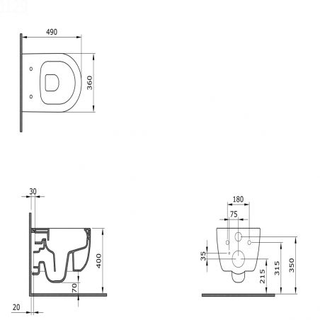 WC-Schüssel EGO Michael Rimless, 49x36 cm, Schwarz glänzend, hängende Montage, Duroplast Soft-Close Easy-Off-Deckel