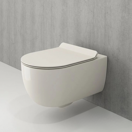 WC-Schüssel EGO Michael Rimless, 49x36 cm, Glossy Biscuit Cream, hängende Montage, Duroplast Soft -Close Easy-Off-Deckel