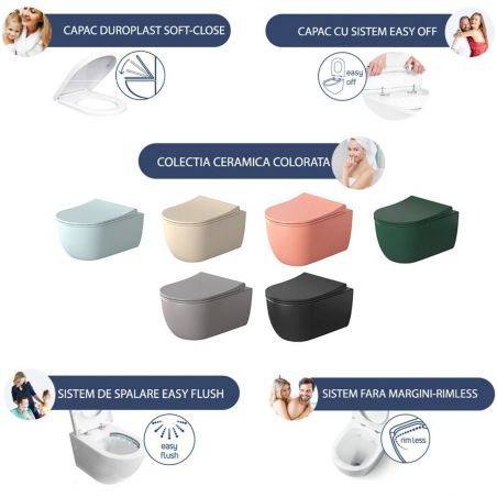 Michael Rimless EGO WC-Becken, 49x36 cm, Mandarinorange, hängende Montage, Duroplast Soft-Close Easy-Off-Deckel