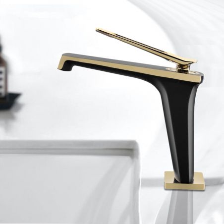 Waschbeckenarmatur Elado, Schwarz-Gold, Waschbeckenmontage
