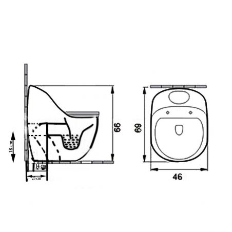 Santa Rimless WC, 69x46 cm, Einbautank, Weiß, Bodenmontage, Soft-Close-Deckel inklusive, Lizenzlinie von Ego