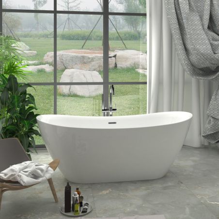 Badewanne Kevin, Sanitäracryl, glänzend Weiß, 150, 160, 170 cm, Wärmedämmung, freistehend