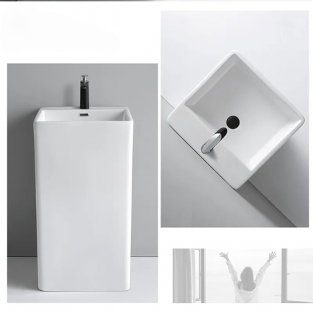 Standwaschbecken Bufon, Weiß, 40x40x84 cm, mit Hahnloch, Bodenmontage, Sanitärkeramik