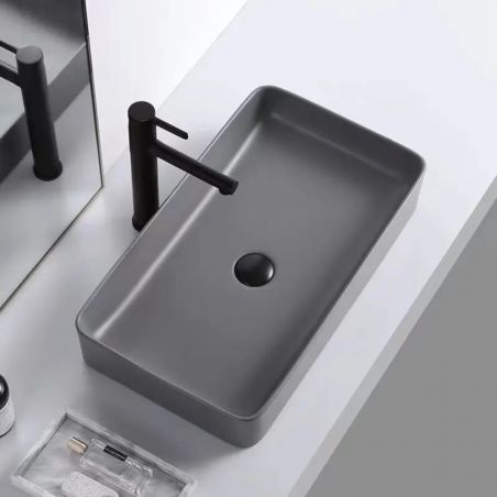 Waschbecken Maura, Mattgrau, Sanitärkeramik, 61x35 Aufsatzmontage