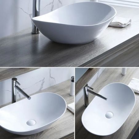 Waschbecken Luigi, Weiß, Sanitärkeramik, 52x32 Aufsatzmontage