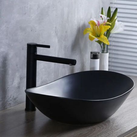 Waschbecken Luigi, Mattschwarz, Sanitärkeramik, 52x32 Aufsatzmontage