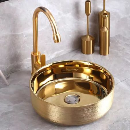 Waschbecken Morena, Gold, Durchmesser 36 cm, Aufsatzmontage, Sanitärkeramik
