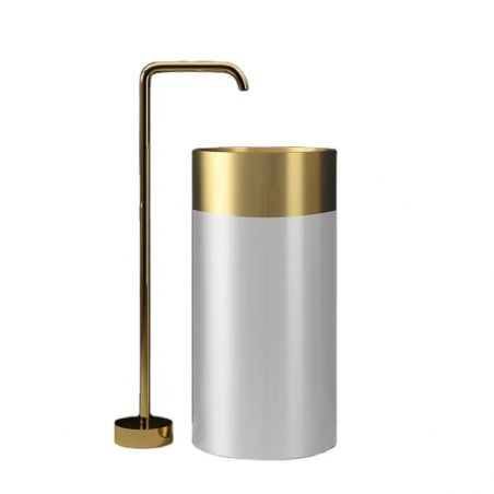 Maurio Standwaschbecken aus Edelstahl, Gebürstetes Weiß-Gold, 40 x 40 x 80 cm, ohne Armaturloch, Bodenmontage
