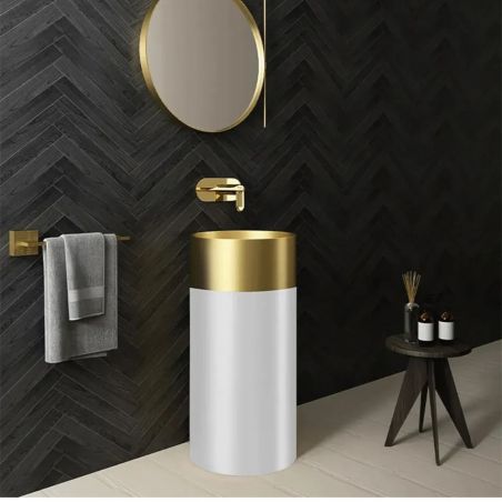 Maurio Standwaschbecken aus Edelstahl, Gebürstetes Weiß-Gold, 40 x 40 x 80 cm, ohne Armaturloch, Bodenmontage