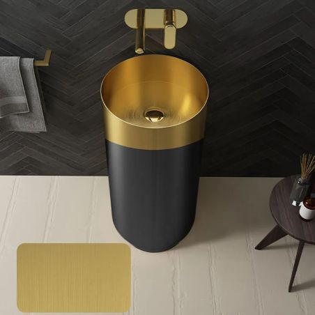 Maurio Standwaschbecken aus Edelstahl, Gebürstetes Schwarz-Gold, 40x40x80 cm, ohne Armaturloch, Bodenmontage