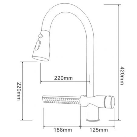 Küchenarmatur, Wasserfall-Design, ausziehbare Brause, 3 Strahlarten, 360 Grad schwenkbarer Auslauf, Edelstahl, Schwarz, Medina