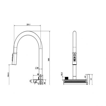 Küchenarmatur, hydroelektrisches Display mit Wasserfall, ausziehbare Brause, 3 Strahlarten, 360° schwenkbar, Gun Grey, Ingrid