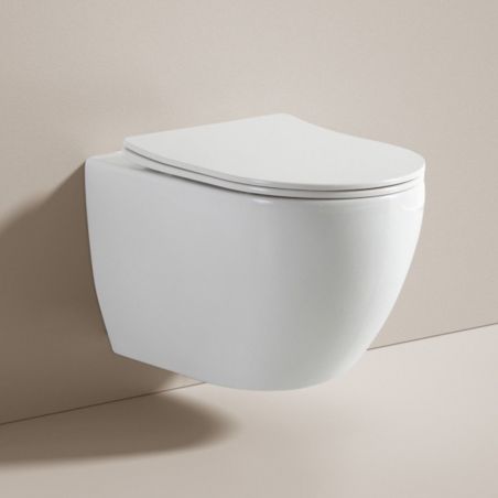 Wandhängendes WC, Weiß, Rimless, 49x37 cm, Duroplast-Deckel, Sanitärkeramik, Ben