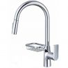 Küchenarmatur, ausziehbare Brause mit 2 Strahlarten, inkl. Halterung, Chrom, 360 Grad schwenkbarer Auslauf, Favio