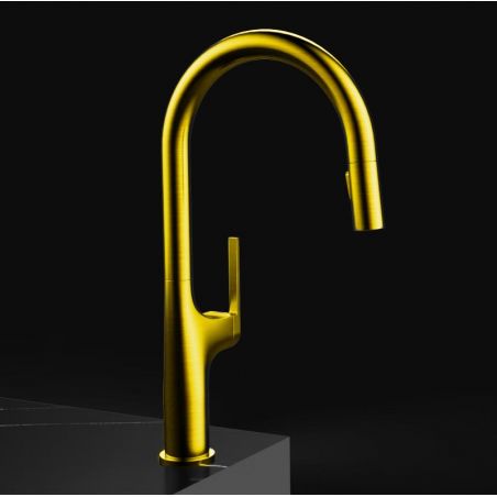 Küchenarmatur, Touch-Sensor und ausziehbare Brause, 3 Strahlarten, 360 Grad schwenkbarer Auslauf, gebürstetes Gold, Ricardo