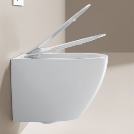 Wandhängendes WC, Weiß, Rimless, 49x37 cm, Duroplast-Deckel, Sanitärkeramik, Ben