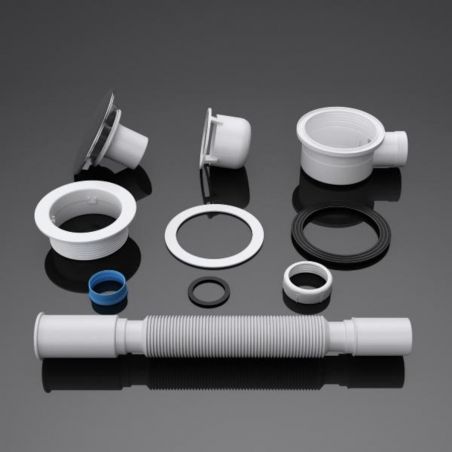 Ablaufsiphon für Duschwannen, universal, flexibles Rohr, Chrom Abdeckung, AL 01