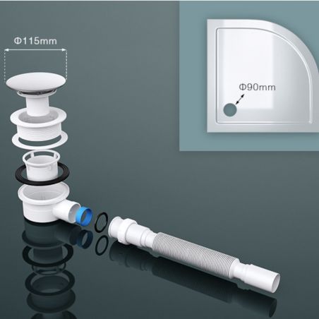 Ablaufsiphon für Duschwannen, universal, flexibler Schlauch, Chromdeckel, AL 01