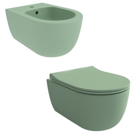 Bidet, Mintgrün Matt, Power Colour, 49x36 cm, Wandmontage, mit Überlauf, Michael
