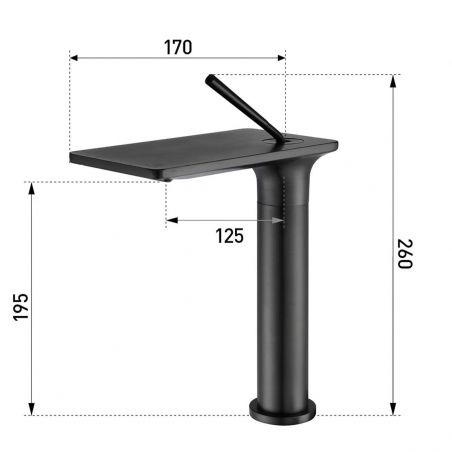 Waschbeckenarmatur, Wasserfall-Design, mit Perlator, Mattgold, Aufsatzmontage, Höhe 26 cm, Dion