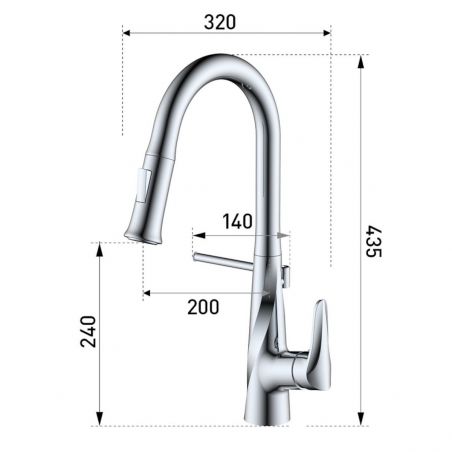 Küchenarmatur, inkl. Halterung, ausziehbare Brause , 2 Strahlarten, flexibler und 360° schwenkbarer Auslauf, Chrom, Tomis